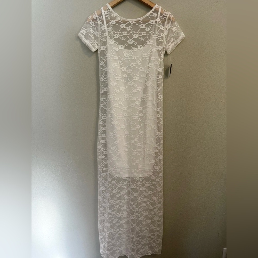 Wild Fable Short Sleeve Maxi Dress White Lace Size S